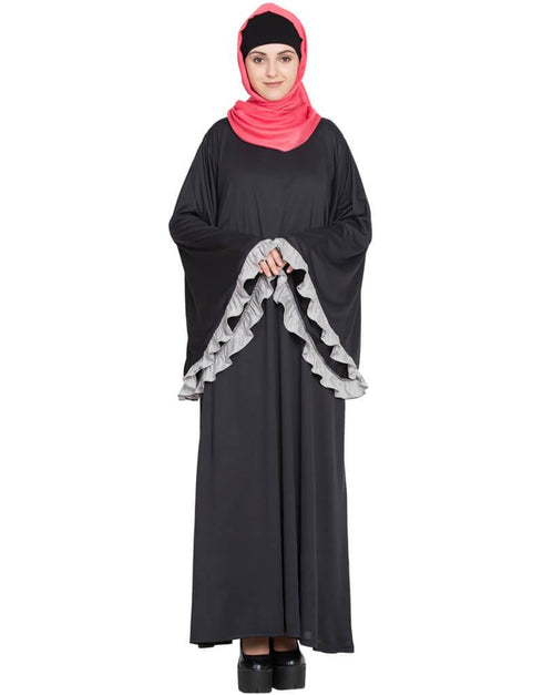 Arabic Butterfly Sleeve A line casual Abaya Grey
